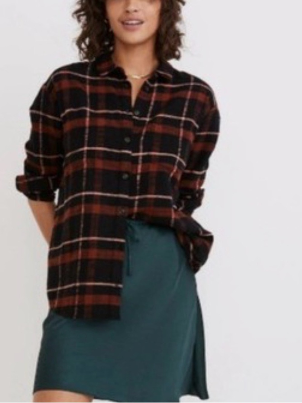 Madewell Flannel Sunday Shirt in Evins plaid -Black & Rust Plaid Button-Up Shirt